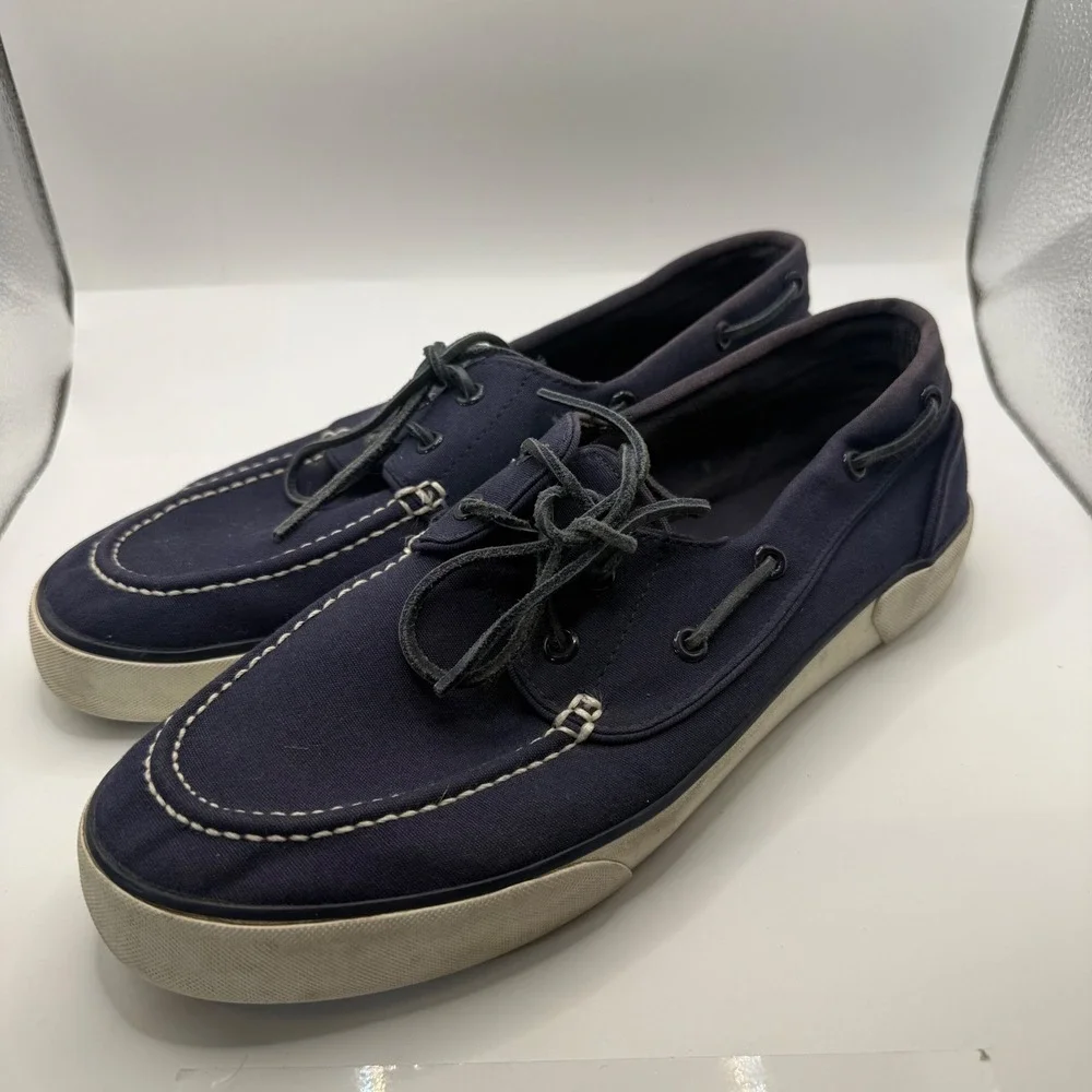 Polo Ralph‎ Lauren Sander P Mens Navy Blue Canvas Boat Shoe Deck Sneaker 10D